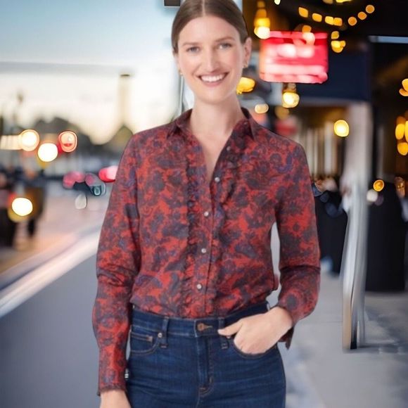 J. Crew Red and Blue Button Down Shirt - Picture 1 of 11